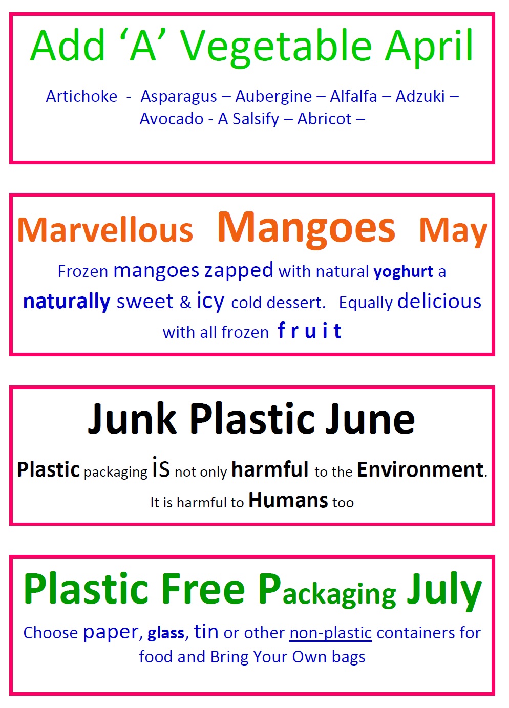 A year of Healthy Eating April to July