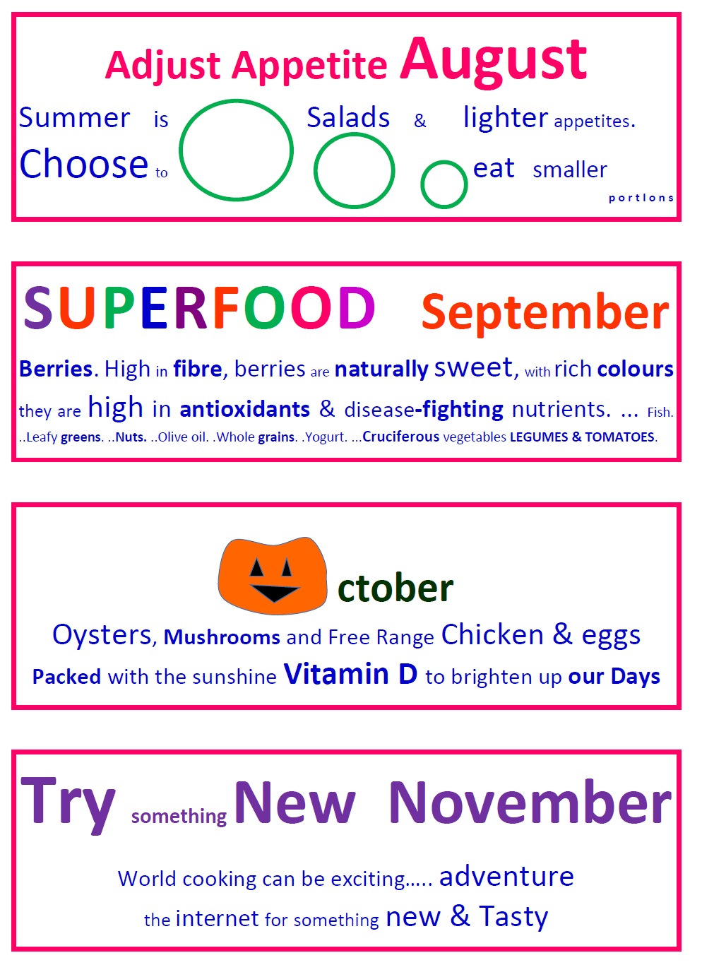 A year of healthy eating August to November