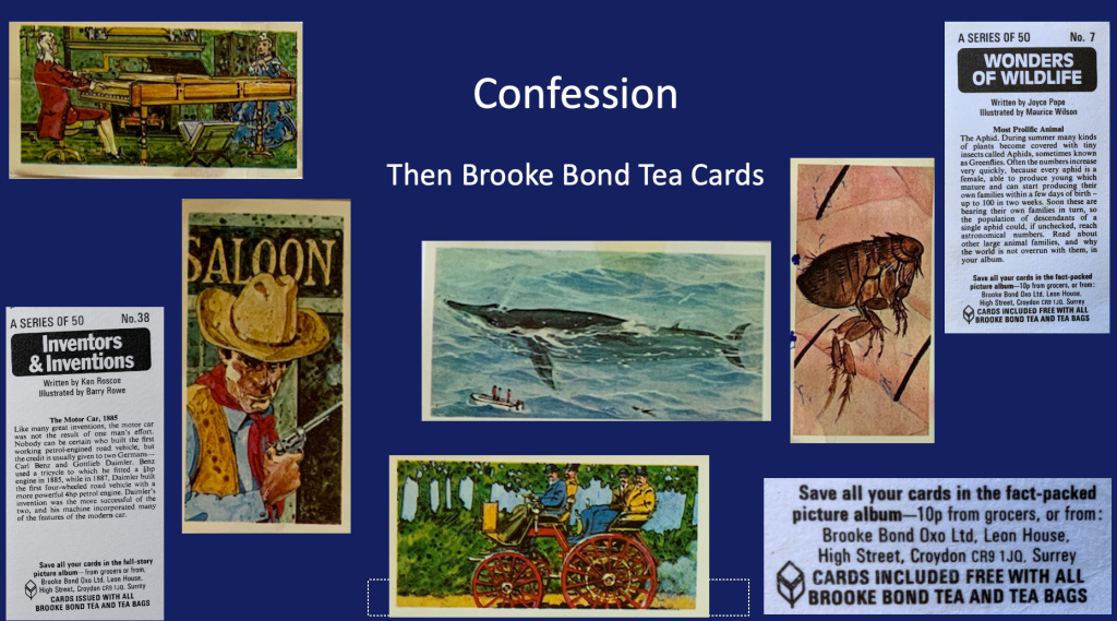 Images of the front of Brooke Bond Tea cards and the reverse of the Wonders of Life Series of 50 and Inventors and Inventions Series of 50.  