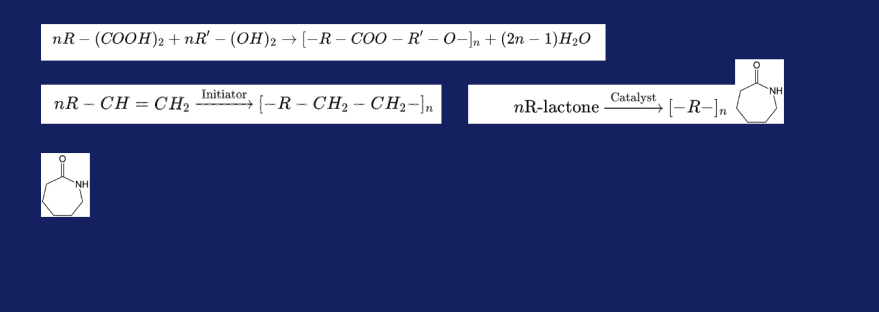 images of the three chemical equations used to make plastic