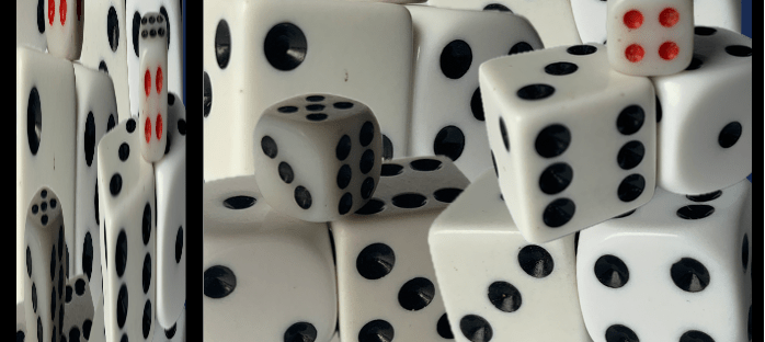 A cube containing lots of dice. According to Google a cube can be a dice as well as a toy and a magic number